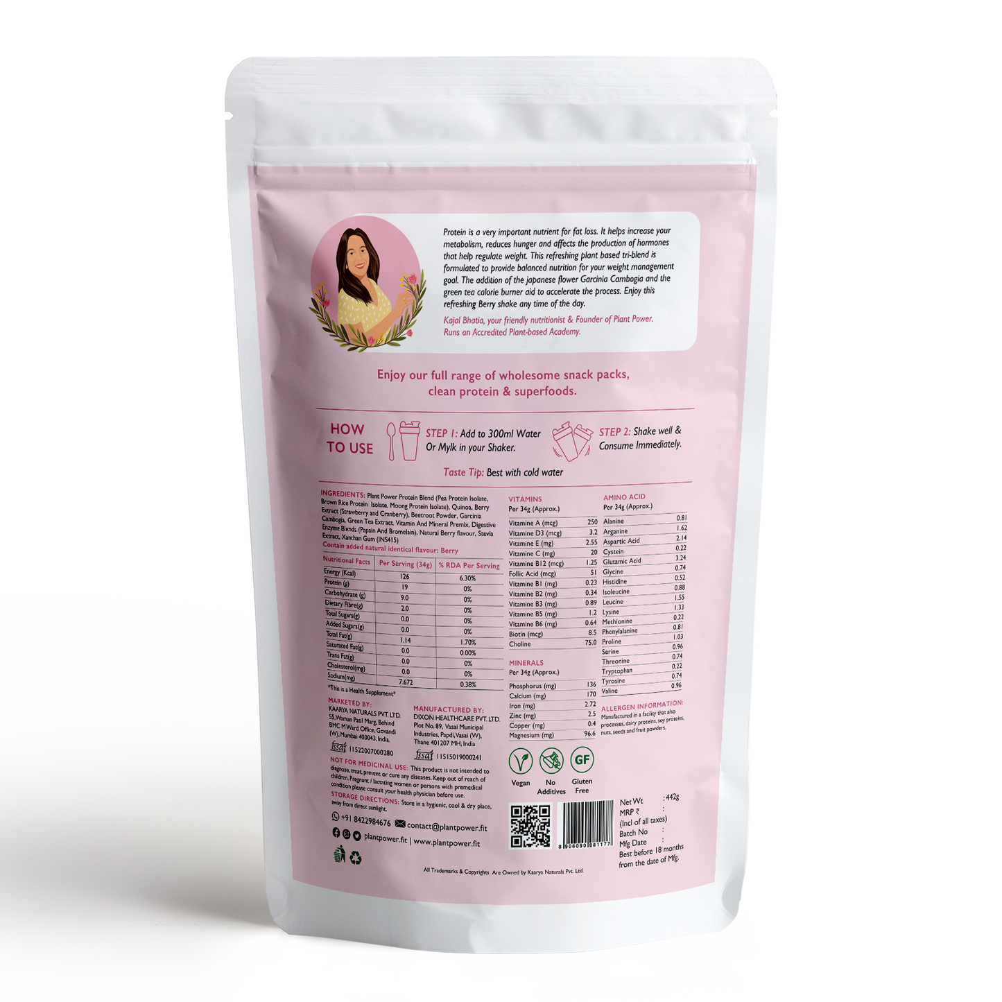 Berry Slim Protein Shake | Blend of Moong, Brown Rice, Pea | Easy Digestion | 19G Per Scoop